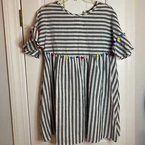 grey&white striped dress w/ pompom detailing!